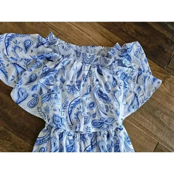 Show Me Your Mumu Off Shoulder Hacienda Blue White Floral Maxi Dress Women's S - Picture 4 of 9